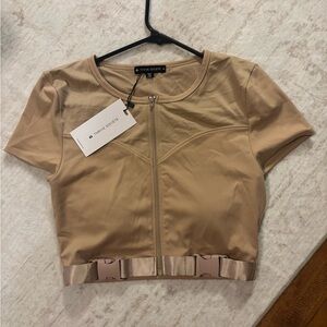 NWT Thrive Societe Beige Zip-Up Crop Top